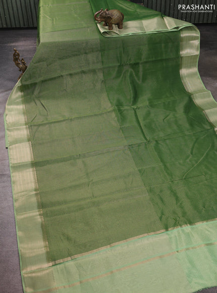 Banarasi silk cotton saree green and pista green with allover small zari checked pattern and zari woven border
