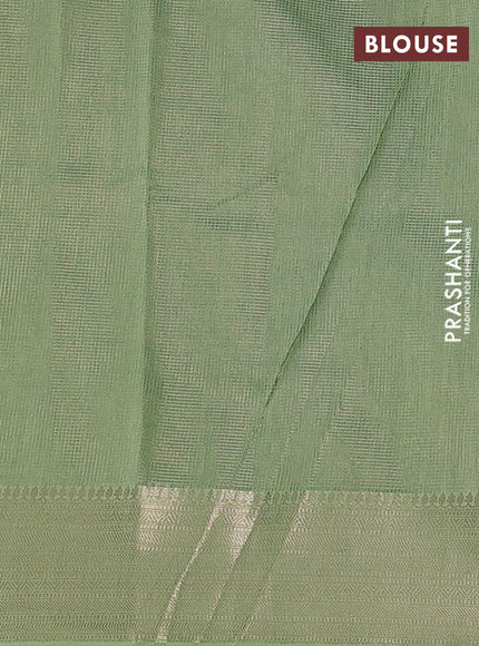 Banarasi silk cotton saree green and pista green with allover small zari checked pattern and zari woven border