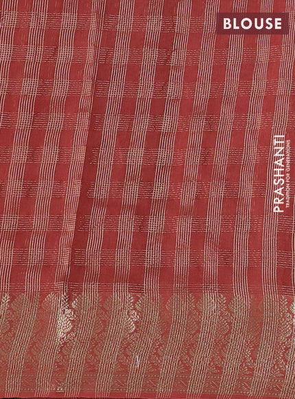 Banarasi silk cotton saree rust shade with allover small zari checked pattern and zari woven border