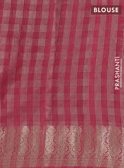 Banarasi silk cotton saree dark peach with allover small zari checked pattern and zari woven border