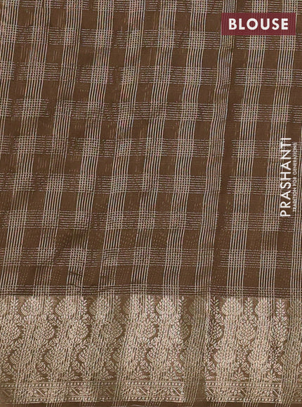Banarasi silk cotton saree mehendi green with allover small zari checked pattern and zari woven border