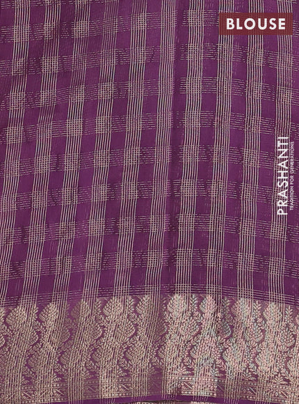 Banarasi silk cotton saree purple with allover small zari checked pattern and zari woven border