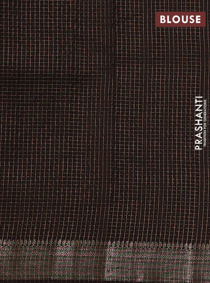 Banarasi silk cotton saree coffee brown with allover small zari checked pattern and zari woven border