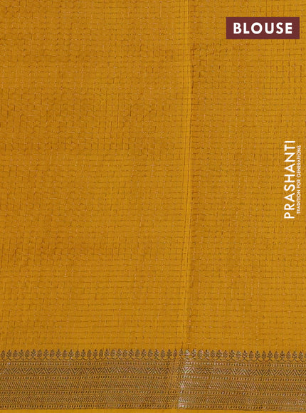 Banarasi silk cotton saree mustard yellow with allover small zari checked pattern and zari woven border