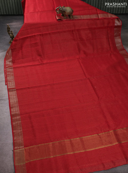 Banarasi silk cotton saree maroon with allover small zari checked pattern and zari woven border