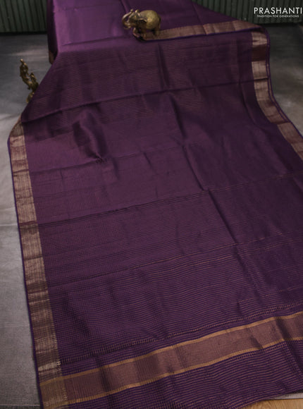 Banarasi silk cotton saree violet with allover small zari checked pattern and zari woven border