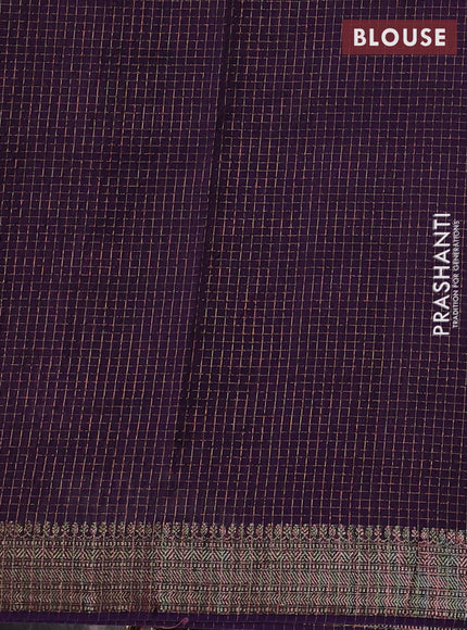Banarasi silk cotton saree violet with allover small zari checked pattern and zari woven border