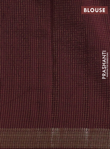 Banarasi silk cotton saree brown with allover small zari checked pattern and zari woven border