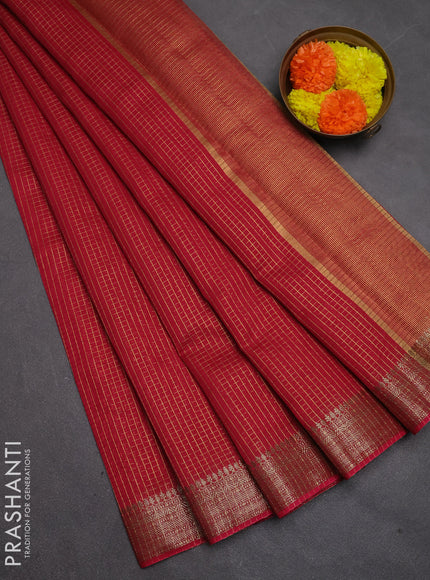 Banarasi silk cotton saree pink with allover small zari checked pattern and zari woven border