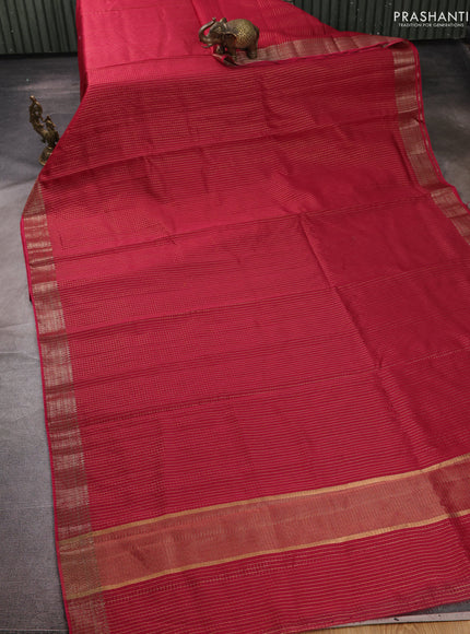 Banarasi silk cotton saree pink with allover small zari checked pattern and zari woven border