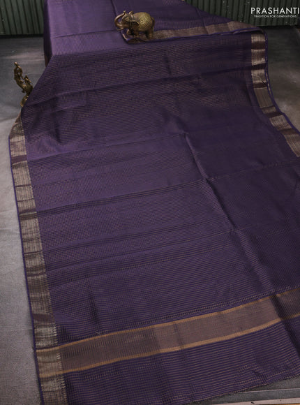 Banarasi silk cotton saree violet with allover small zari checked pattern and zari woven border