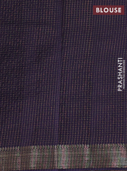 Banarasi silk cotton saree violet with allover small zari checked pattern and zari woven border