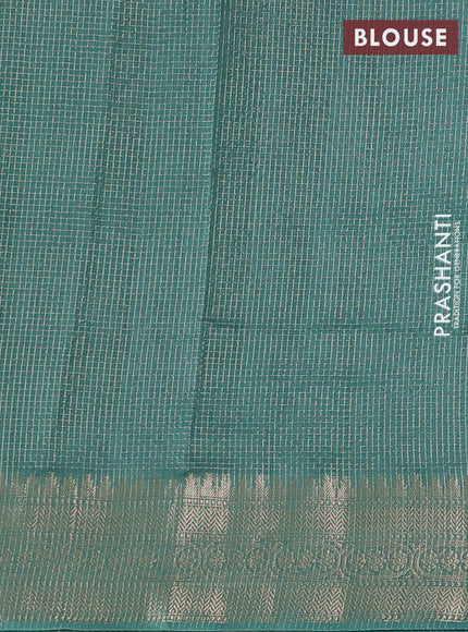 Banarasi silk cotton saree pastel green with allover small zari checked pattern and zari woven border