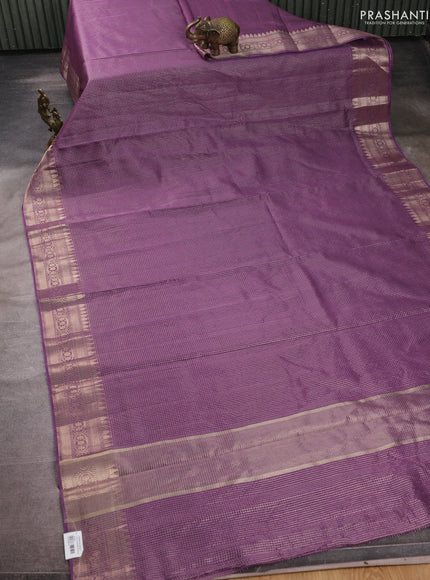 Banarasi silk cotton saree violet with allover small zari checked pattern and zari woven border