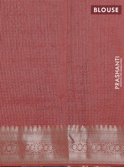 Banarasi silk cotton saree rust shade with allover small zari checked pattern and zari woven border