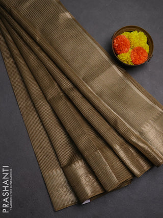 Banarasi silk cotton saree mehendi green with allover small zari checked pattern and zari woven border
