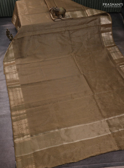 Banarasi silk cotton saree mehendi green with allover small zari checked pattern and zari woven border