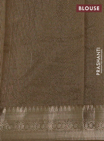 Banarasi silk cotton saree mehendi green with allover small zari checked pattern and zari woven border