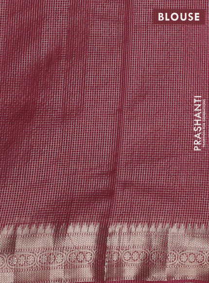 Banarasi silk cotton saree maroon with allover small zari checked pattern and zari woven border