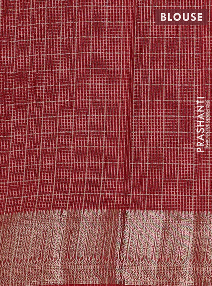 Banarasi silk cotton saree maroon with allover small zari checked pattern and zari woven border