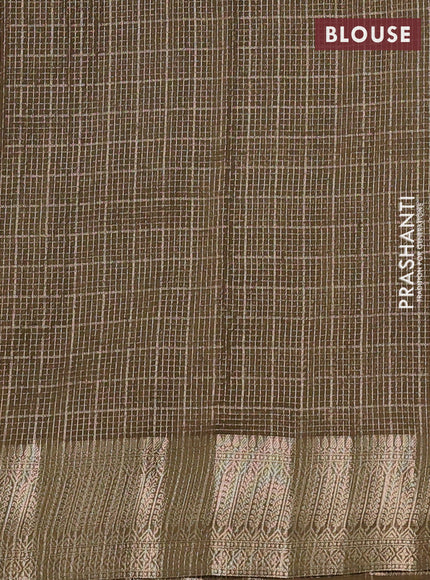 Banarasi silk cotton saree mehendi green with allover small zari checked pattern and zari woven border
