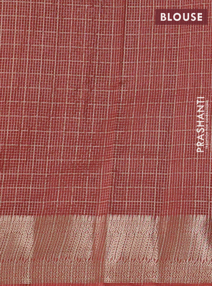 Banarasi silk cotton saree rust shade with allover small zari checked pattern and zari woven border