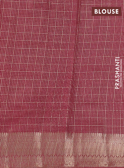 Banarasi silk cotton saree mauve pink with allover small zari checked pattern and zari woven border