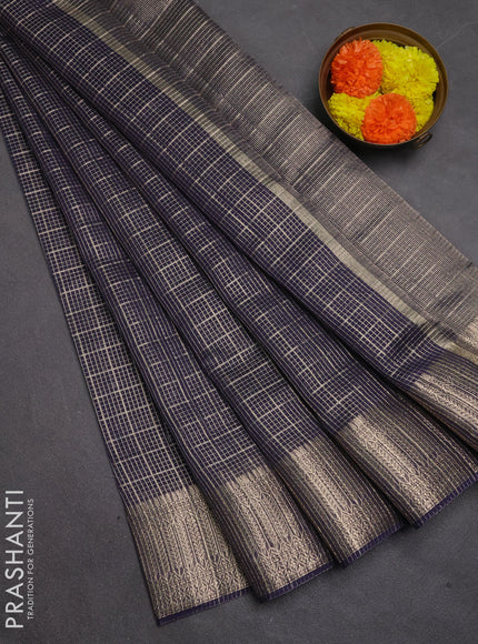 Banarasi silk cotton saree violet with allover small zari checked pattern and zari woven border