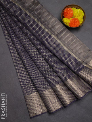Banarasi silk cotton saree violet with allover small zari checked pattern and zari woven border