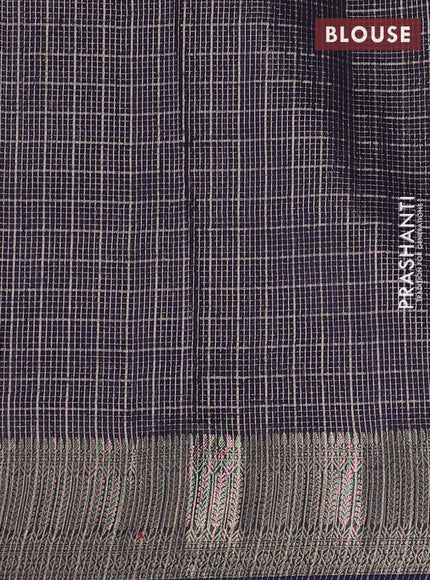 Banarasi silk cotton saree violet with allover small zari checked pattern and zari woven border