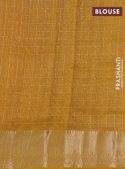 Banarasi silk cotton saree mustard yellow with allover small zari checked pattern and zari woven border