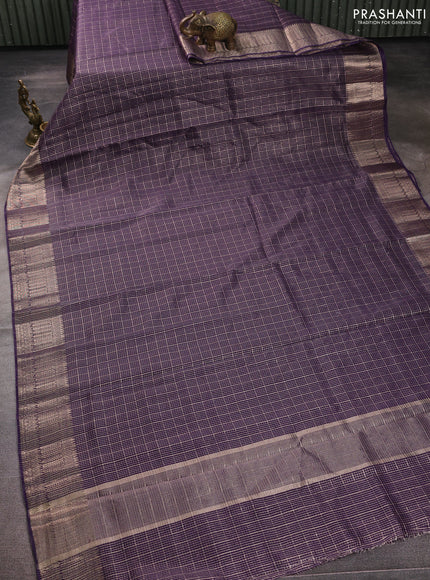 Banarasi silk cotton saree violet with allover small zari checked pattern and zari woven border