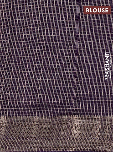 Banarasi silk cotton saree violet with allover small zari checked pattern and zari woven border