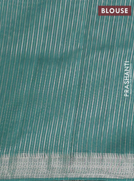 Banarasi silk cotton saree teal green with allover zari stripe pattern and zari wovenn border