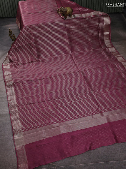 Banarasi silk cotton saree wine shade with allover zari stripe pattern and zari wovenn border