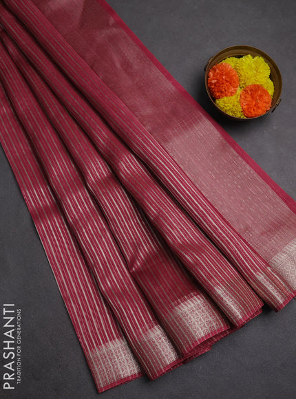 Banarasi silk cotton saree peach pink with allover zari stripe pattern and zari wovenn border