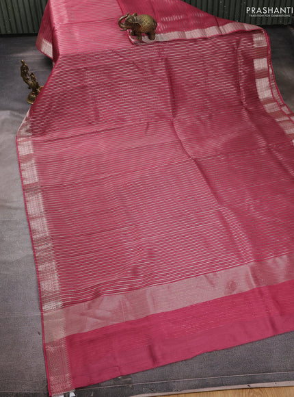 Banarasi silk cotton saree peach pink with allover zari stripe pattern and zari wovenn border