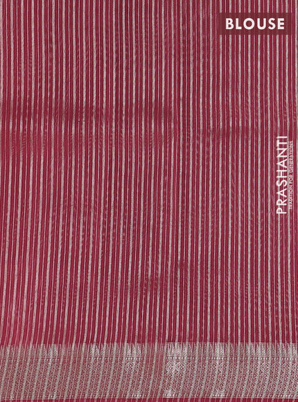 Banarasi silk cotton saree peach pink with allover zari stripe pattern and zari wovenn border