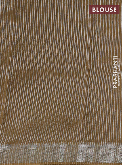 Banarasi silk cotton saree mehendi green with allover zari stripe pattern and zari wovenn border