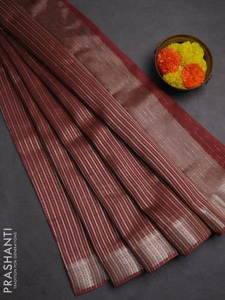 Banarasi silk cotton saree rust shade with allover zari stripe pattern and zari wovenn border