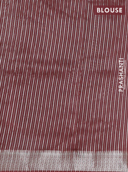 Banarasi silk cotton saree rust shade with allover zari stripe pattern and zari wovenn border