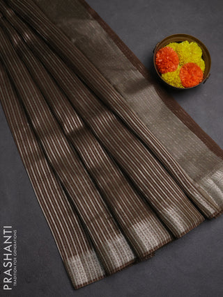 Banarasi silk cotton saree olive green with allover zari stripe pattern and zari wovenn border
