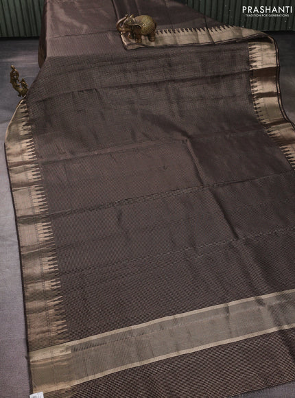 Banarasi silk cotton saree coffee brown with allover small zari checked pattern and zari wovenn border