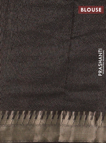 Banarasi silk cotton saree coffee brown with allover small zari checked pattern and zari wovenn border