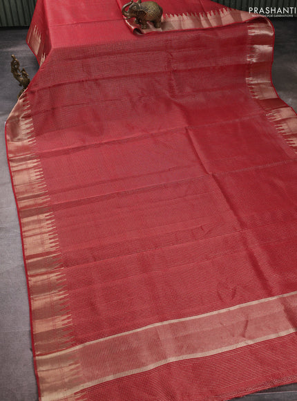 Banarasi silk cotton saree maroon with allover small zari checked pattern and zari wovenn border