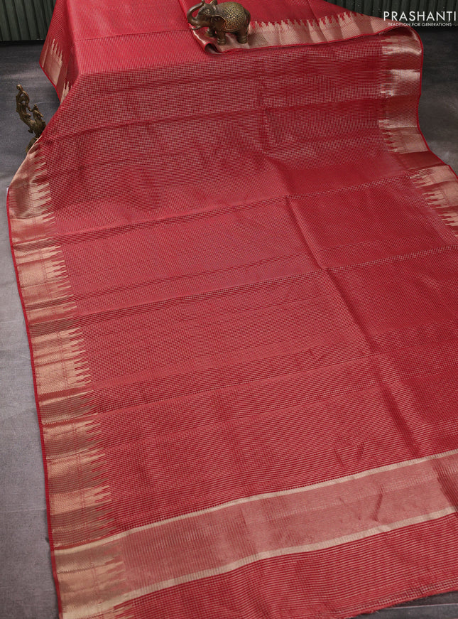 Banarasi silk cotton saree maroon with allover small zari checked pattern and zari wovenn border