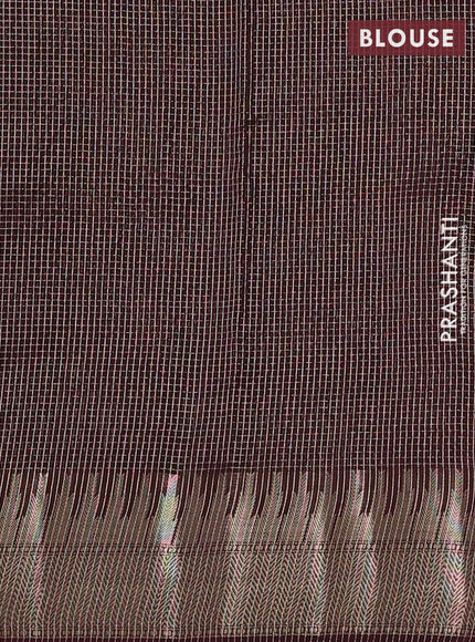 Banarasi silk cotton saree coffee brown with allover small zari checked pattern and zari wovenn border