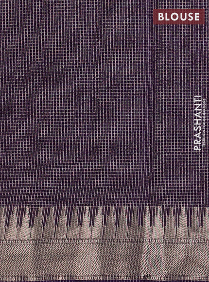 Banarasi silk cotton saree violet with allover small zari checked pattern and zari wovenn border