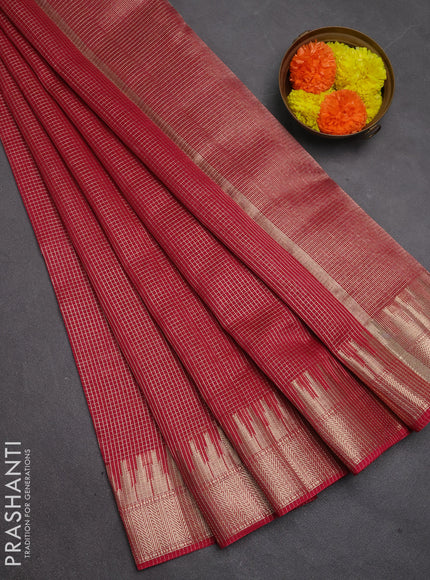 Banarasi silk cotton saree pink with allover small zari checked pattern and zari wovenn border