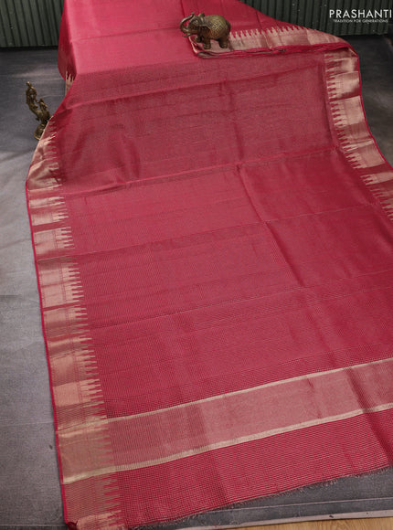Banarasi silk cotton saree pink with allover small zari checked pattern and zari wovenn border